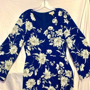 Studio B by Bobeau Long Sleeve Deep Blue Floral Dress - Size Medium